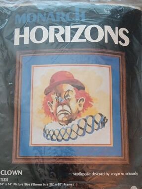 MONARCH HORIZONS Clown Needlepoint Kit 14x14"